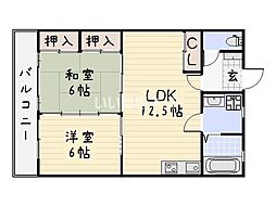 アルテハイム小倉大手町 2LDKの間取図画像