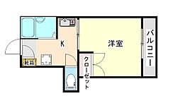 アップルコート紫原2 1Kの間取図画像