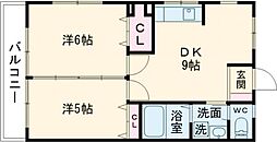 フラット愛宕 2DKの間取図画像