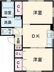 ヴー・ボヌールA 2Kの間取図画像