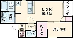 ラフィネ東大畑通 1LDKの間取図画像