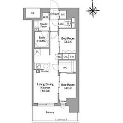 大阪市中央区博労町1丁目マンション 2LDKの間取図画像