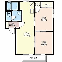 フォーレスこみどB 2LDKの間取図画像