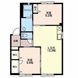 マストタウン本今1B 2LDKの間取図画像