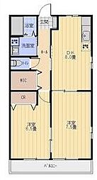 レトア亀山B 2DKの間取図画像
