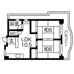 マンション桜本町 2DKの間取図画像