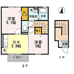 リヴェールB 2DKの間取図画像