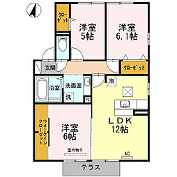エクセルK3 3LDKの間取図画像