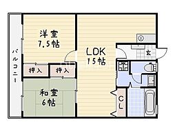 エーコービル 2LDKの間取図画像
