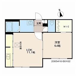 カーサ森弐番館 1LDKの間取図画像