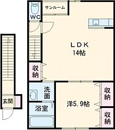 ラインサイドコーポ 1LDKの間取図画像