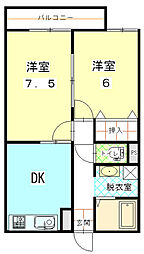 オーベルジュ出来島 2DKの間取図画像