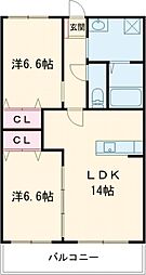 カルディアひかり 2LDKの間取図画像