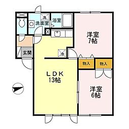 ハイセレール山伝 2LDKの間取図画像