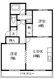 ライフインアカマ 2LDKの間取図画像