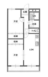 ルミエール22 2DKの間取図画像