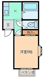 カーサ・アマーレA 1Kの間取図画像