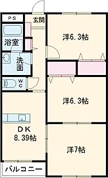 グランディア小新 3DKの間取図画像