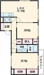 リリーフ浅川2 2LDKの間取図画像