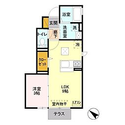 ウィット請西東D 1LDKの間取図画像