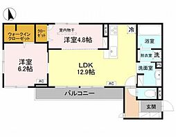 シュトラール鳳 2LDKの間取図画像