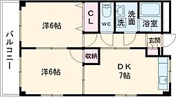 中山ハイツ 2DKの間取図画像