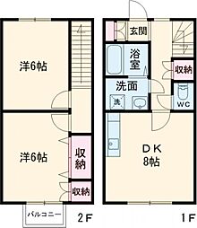 グレイン手島A 2DKの間取図画像