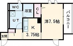 (仮称) 西新町PJ 1Kの間取図画像