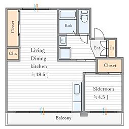 スカイクレストオウシオ1号棟 1LDKの間取図画像