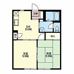 桜通りB 2DKの間取図画像