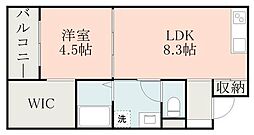 カシータ山室 1LDKの間取図画像