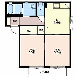 エスペランサ入江A 2Kの間取図画像