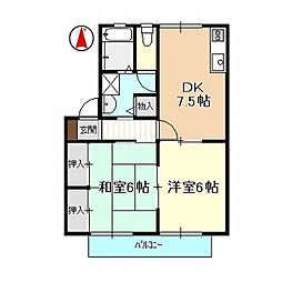 プラースA 2DKの間取図画像