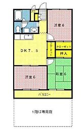サンライトハイツB 3DKの間取図画像