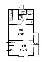 サンライン真岡 2Kの間取図画像