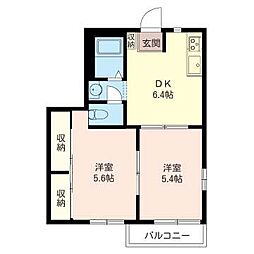 グランコート姉崎2 2DKの間取図画像