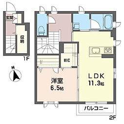 シャーメゾンあさかぜA 1LDKの間取図画像