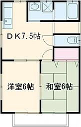 パークサイドもみじが丘 2DKの間取図画像