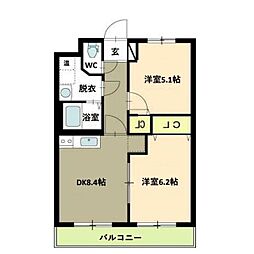 ヒーローマンションみずき野 2DKの間取図画像