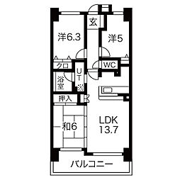 元今泉レジデンス 3LDKの間取図画像