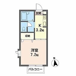 プリーマK 1Kの間取図画像