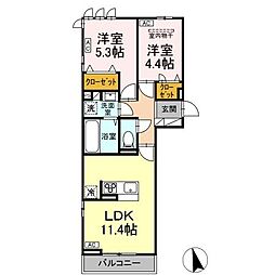 DーROOM六十人町 B B棟 2LDKの間取図画像