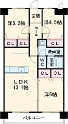 加古川グリーンシティD棟 3LDKの間取図画像