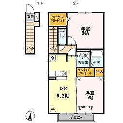 バンブーフィールド 2DKの間取図画像