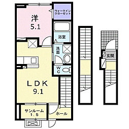 新発田市緑町1丁目アパート 1LDKの間取図画像