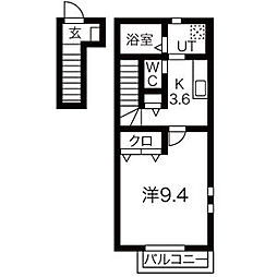 ロジェコンフォール2 1Kの間取図画像
