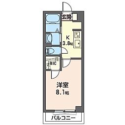 プルミエールハイ 1Kの間取図画像