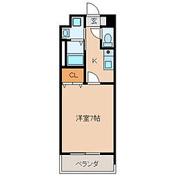 サンボックス大浦 1Kの間取図画像