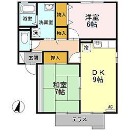 ロベリア壱番館 2DKの間取図画像
