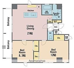 サンドキャッスル佐古一番町 2LDKの間取図画像